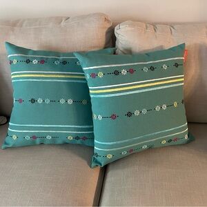 Set of 2 Opalhouse Blue/Green and Yellow Accent Pillows Modern Geometric Design